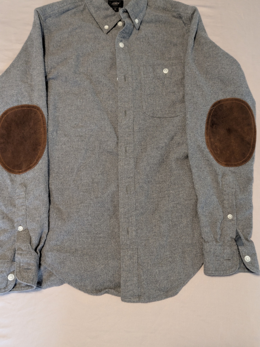 J. Crew Gray Button-Down Shirt Jacket with Brown Elbow Patches